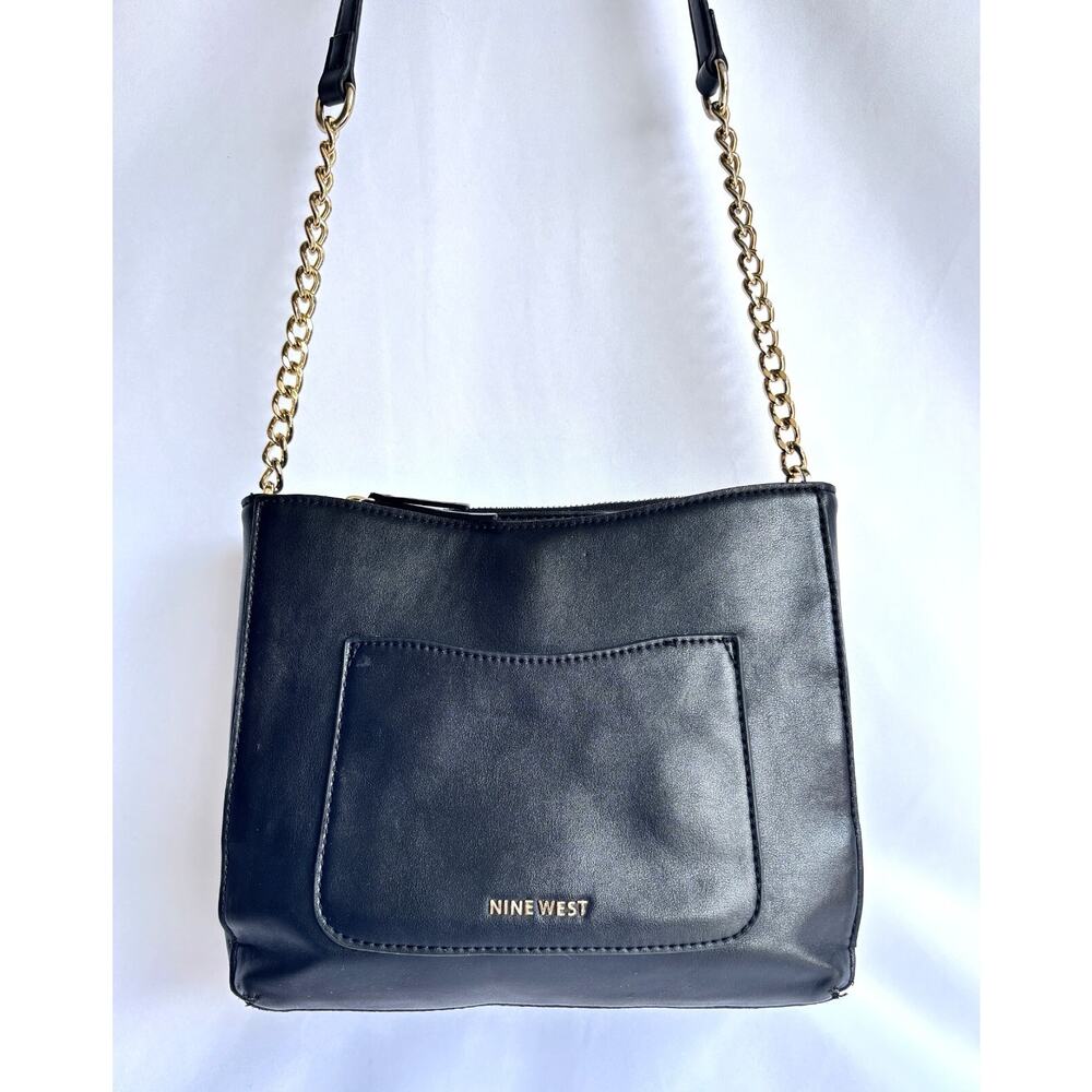 Nine West Black Leather Crossbody Bag Gold Chain